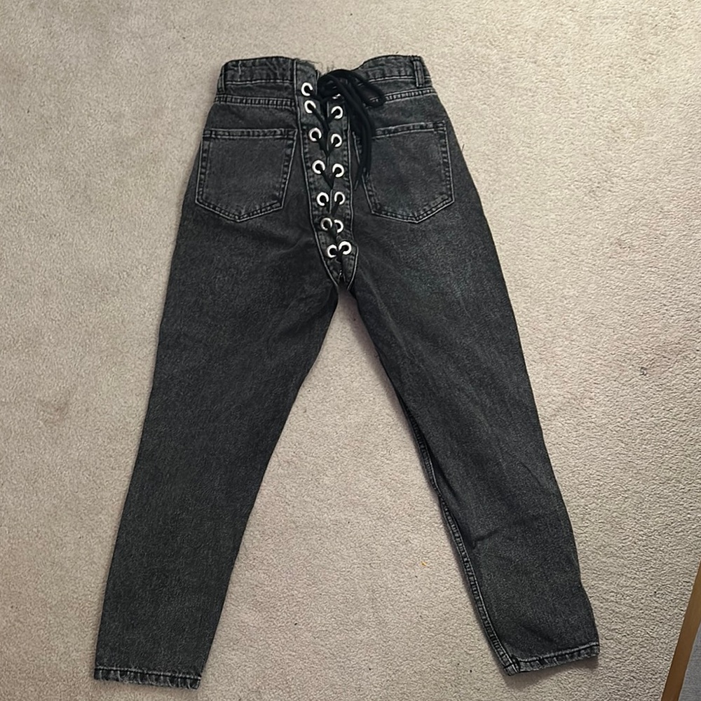 Black Lace-Up Women's Jeans
